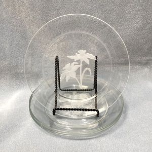 ARCOROC GLASS (Luncheon) PLATES FROM FRANCE WITH ETCHED FLOWERS set of 4